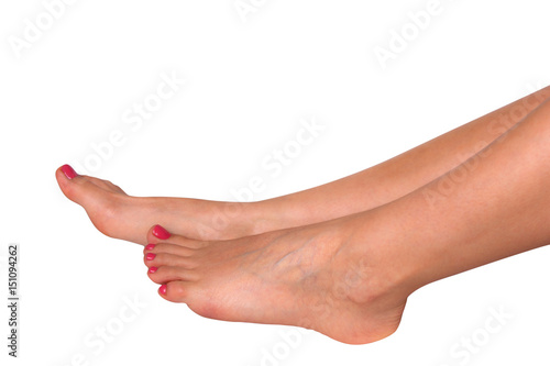 Beautiful feet with perfect spa nail pedicure on white background © Maxim