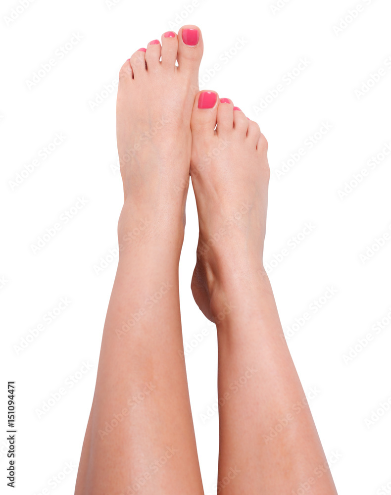 Female slender beautiful legs isolated on white background Female slender beautiful legs isolated on white background