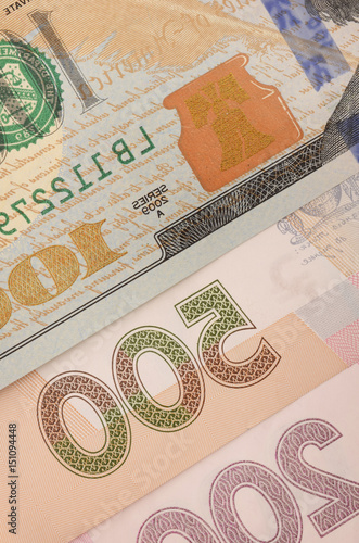 dollars and hryvnia closeup