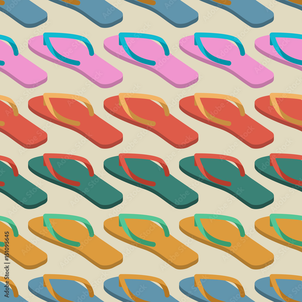 slippers seamless pattern. Summer shoes ornament. Beach Boots background