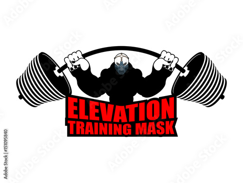 Elevation Training mask fitness. Athlete and barbell. Emblem for sports accessory