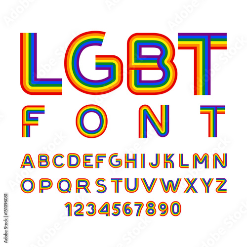 LGBT font. Rainbow letters. ABC for Symbol of gays and lesbians. Alphabet of bisexual and transgender people