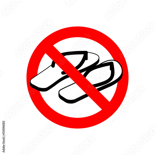 Stop slippers. Ban summer shoes. Red traffic sign not allowed