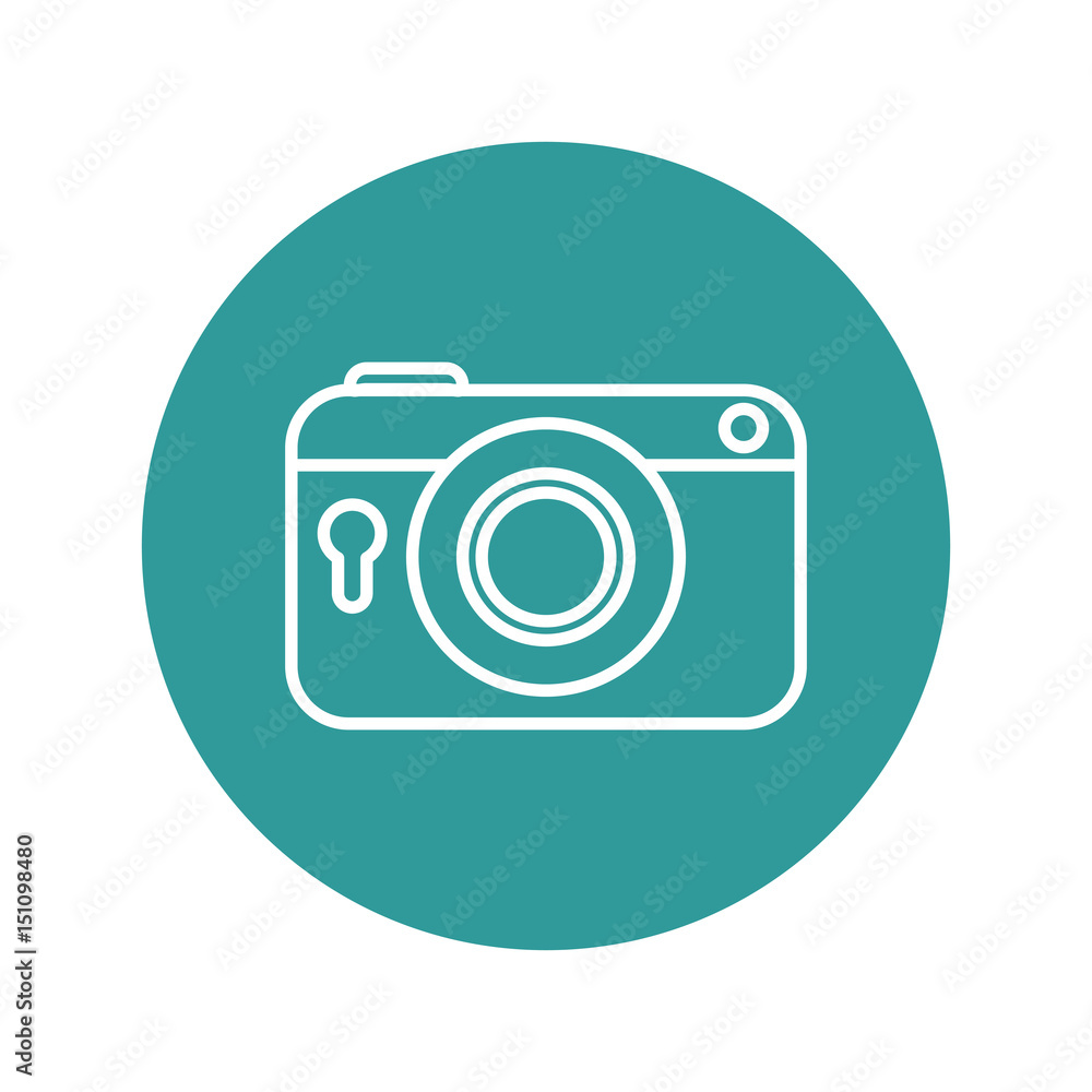 prhotographic camera icon over turquoise circle and white background. vector illustration prhotographic camera icon over turquoise circle and white background. vector illustration