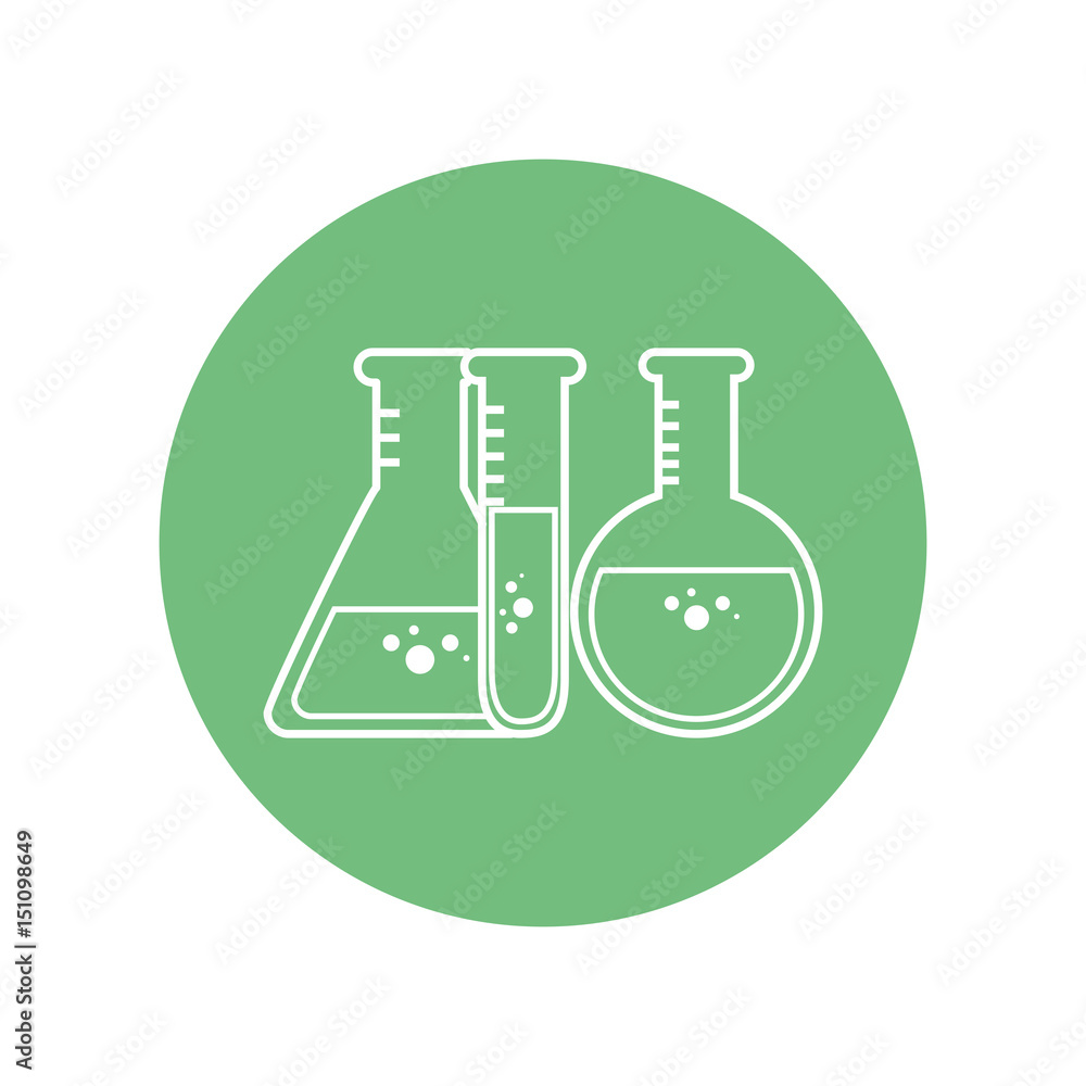 chemical flasks icon over green circle and white background. vector illustration chemical flasks icon over green circle and white background. vector illustration