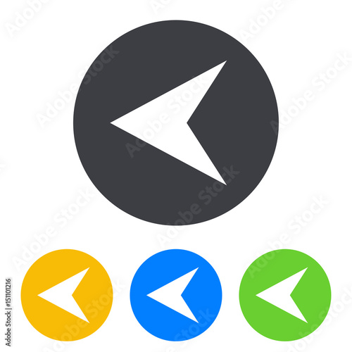 Icono plano punta flecha izquierda en circulo varios colores