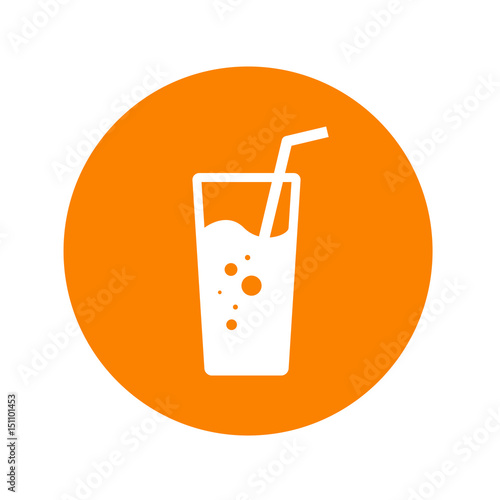 Icono plano vaso de refresco en circulo naranja