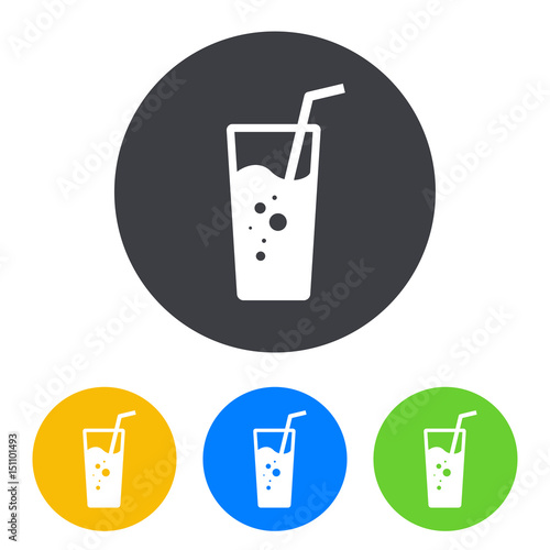 Icono plano vaso de refresco en circulo varios colores