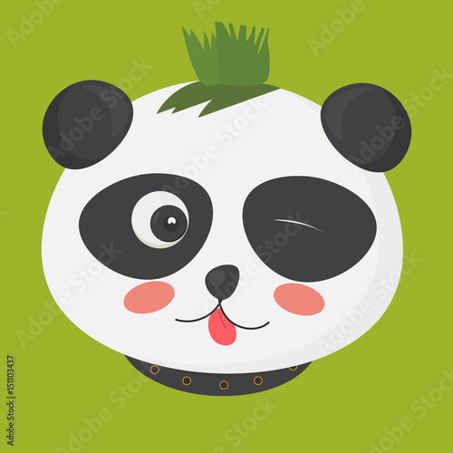 Fototapeta Naklejka Na Ścianę i Meble -  Vector illustration: punk panda with tongue out character made in a cartoon style. Rock and roll panda.