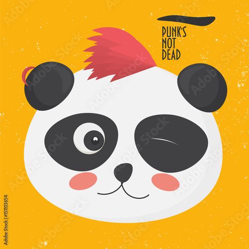 Fototapeta Naklejka Na Ścianę i Meble -  Vector illustration: punk panda on a yellow grunge background.