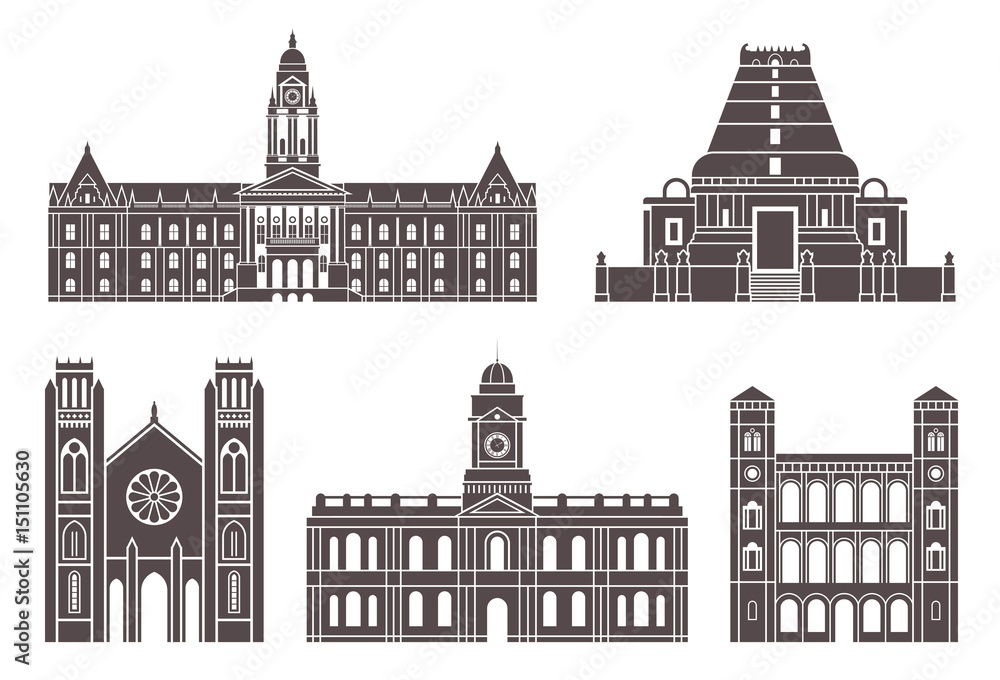 South Africa. Architecture. African sights on white background