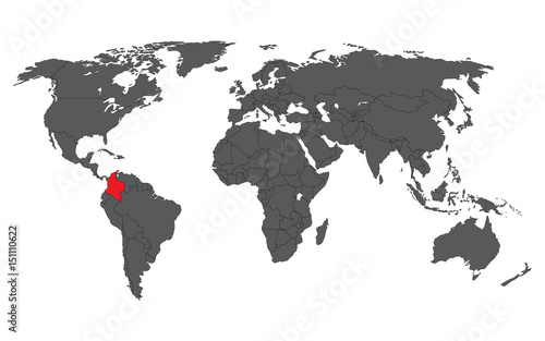 Colombia red on gray world map vector