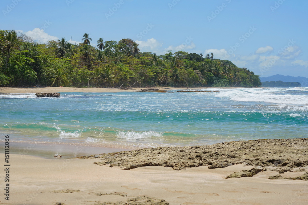 Tropical coastline on the Caribbean shore of Costa Rica, playa Chiquita, Puerto Viejo de Talamanca, Central America