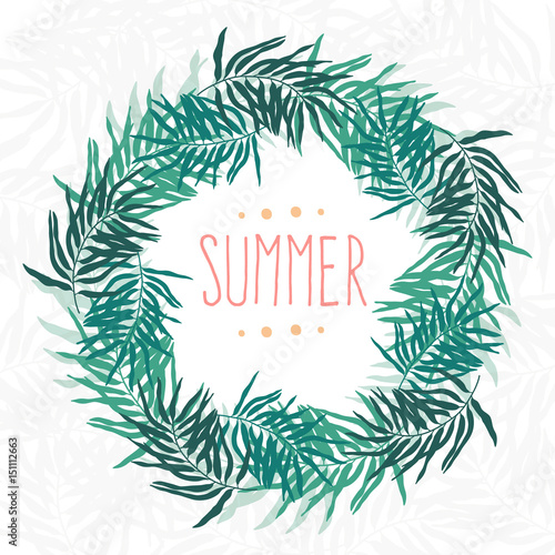 Summer Palm Leaves Frame,Vector Illustration. 