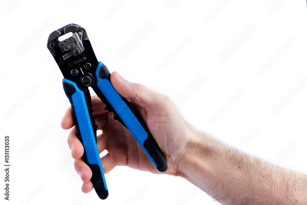 Obraz premium universal electric tool wire stripping and cutting pliers wrench isolated on white background