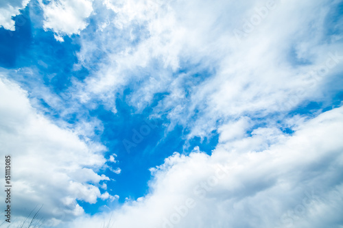 blue sky with clouds closeup. Beautiful bakcground photo