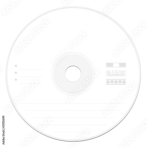 CD with blank label template - illustrated compact disc or digital versatile disc - isolated vector illustration on white background.