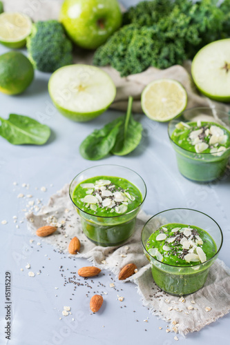 Green smoothie with kale apple broccoli lime and spinach