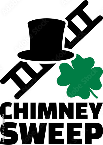 Chimney sweep job title with hat ladder and lucky clover