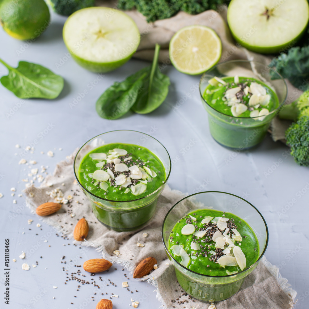 Green smoothie with kale apple broccoli lime and spinach Green smoothie with kale apple broccoli lime and spinach