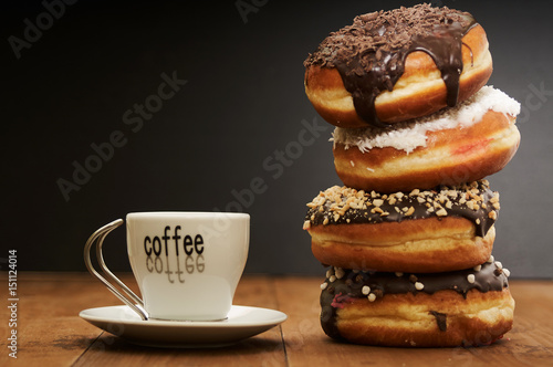 coffee and a stack of donuts