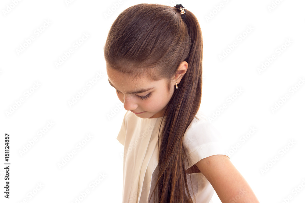 Little girl in white T-shirt and black skirt Little girl in white T-shirt and black skirt