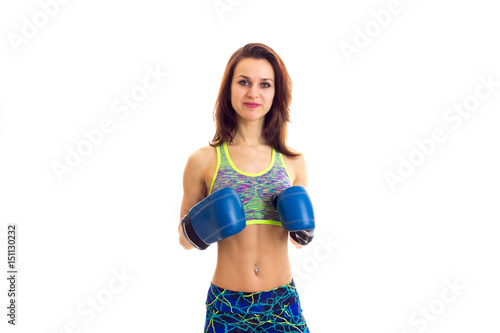 Sportive woman in boxing gloves