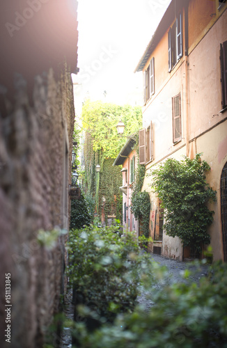 Fototapeta Naklejka Na Ścianę i Meble -  Picturesque street in the historic Trastevere district, Rome, Italy