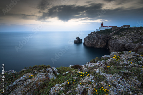 Lighthouse at Cabo de Sao Vicente, Algarve, Portugal.