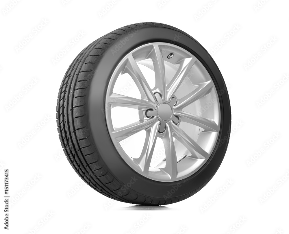 Car wheel on white background.