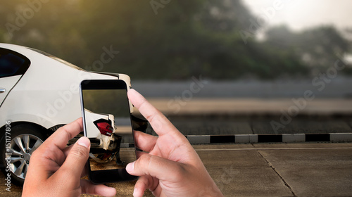 Slika na platnu accident on street, damaged automobiles  take photo car crash accident for insur