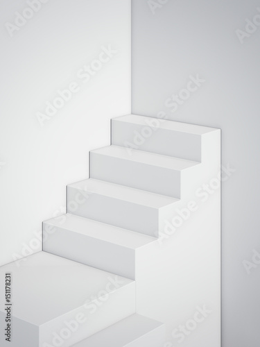 White stair in modern studio. 3d rendering