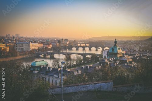 Beautiful colorful Prague view. Sunset in Europe