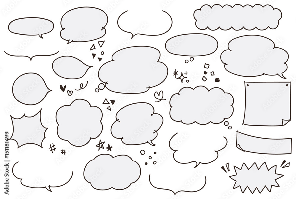 Fototapeta premium Dziewczęcy zestaw ręcznie rysowane dymki (monochromatyczne)