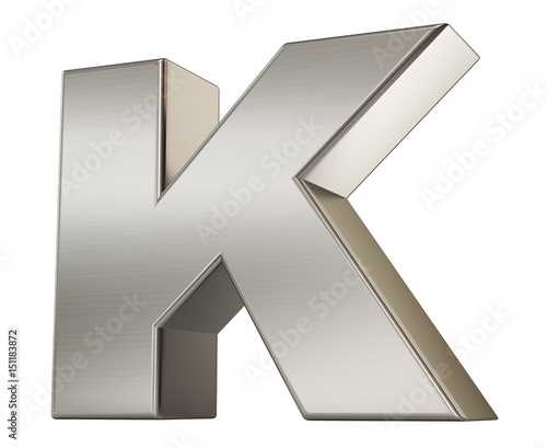 3d render. Metal alphabet symbol K.
