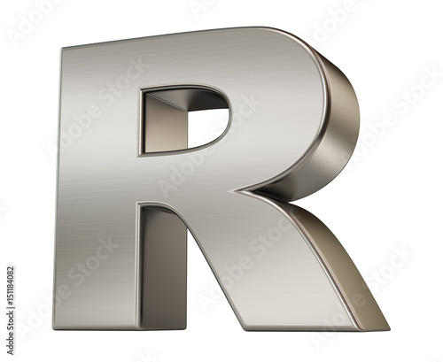 3d render. Metal alphabet symbol R.