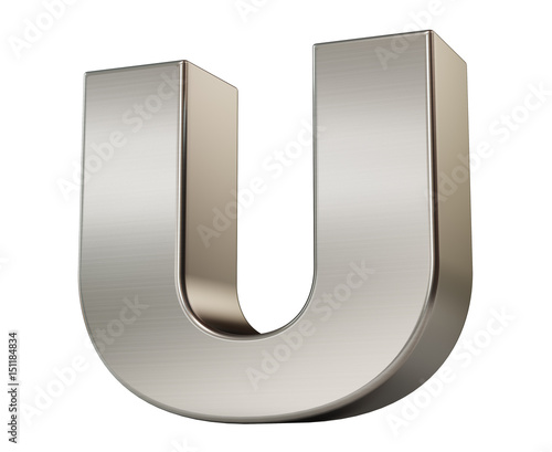 3d render. Metal alphabet symbol  U.