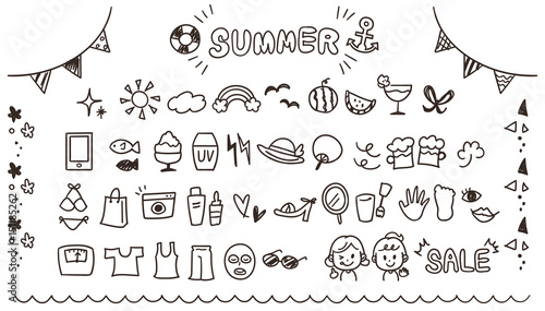 ガーリーな手描きアイコンセット 夏 線画 透過 Stock Vector Adobe Stock