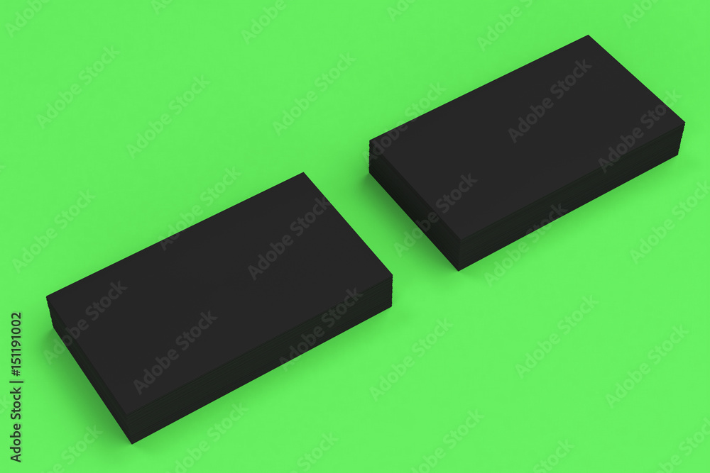 Black blank business cards mock-up on green background Black blank business cards mock-up on green background