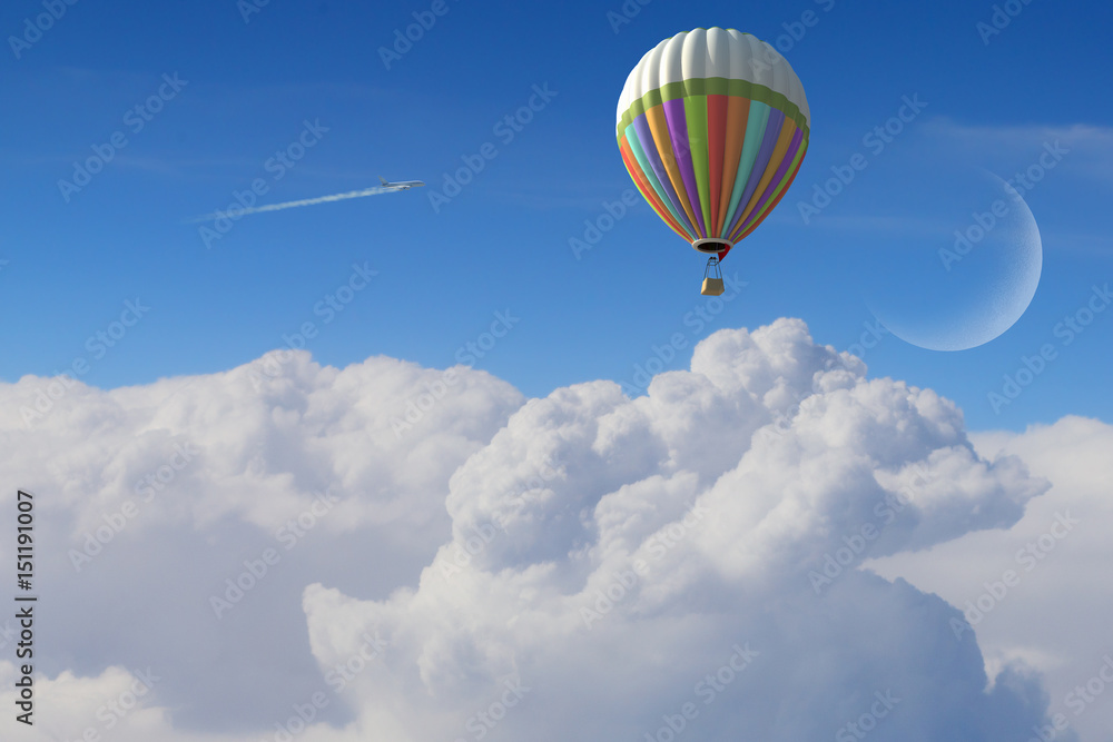 Fototapeta premium Aerostat flying above clouds