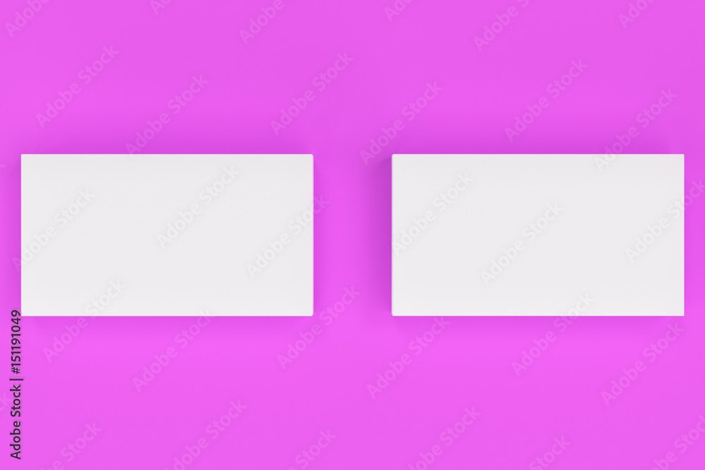 Fototapeta premium White blank business cards mock-up on violet background