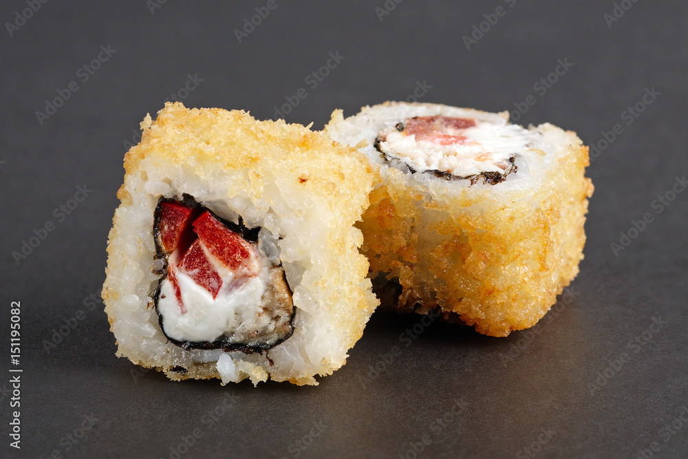 Fried rolls with pepper, eel and cheese Fried rolls with pepper, eel and cheese