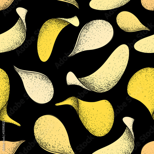 Vector seamless pattern of delicious potato chips