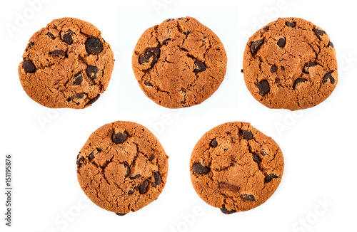 Set of   hocolate chip cookies isolated on white background