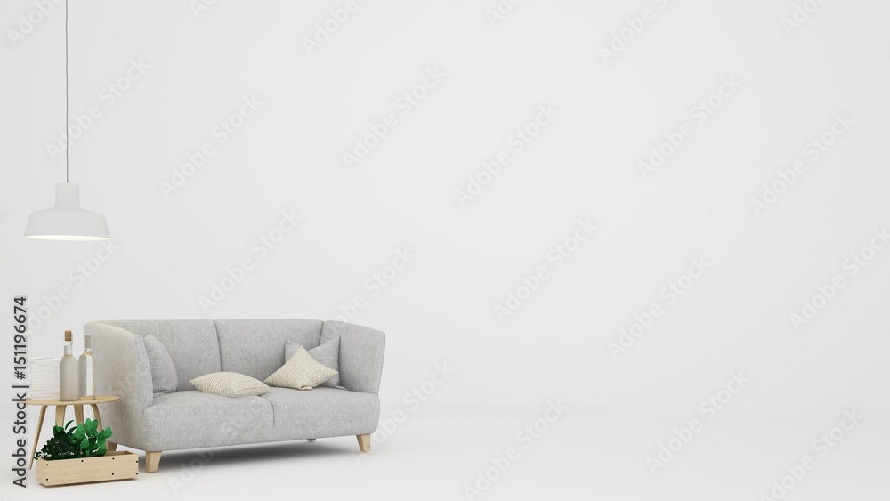 The interior minimal living room white background in condominium - 3D Rendering The interior minimal living room white background in condominium - 3D Rendering