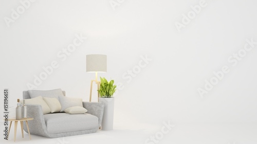 The interior minimal living room white background in condominium - 3D Rendering