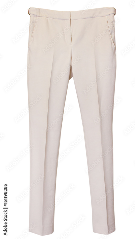 Elegant beige classic female trousers isolated.