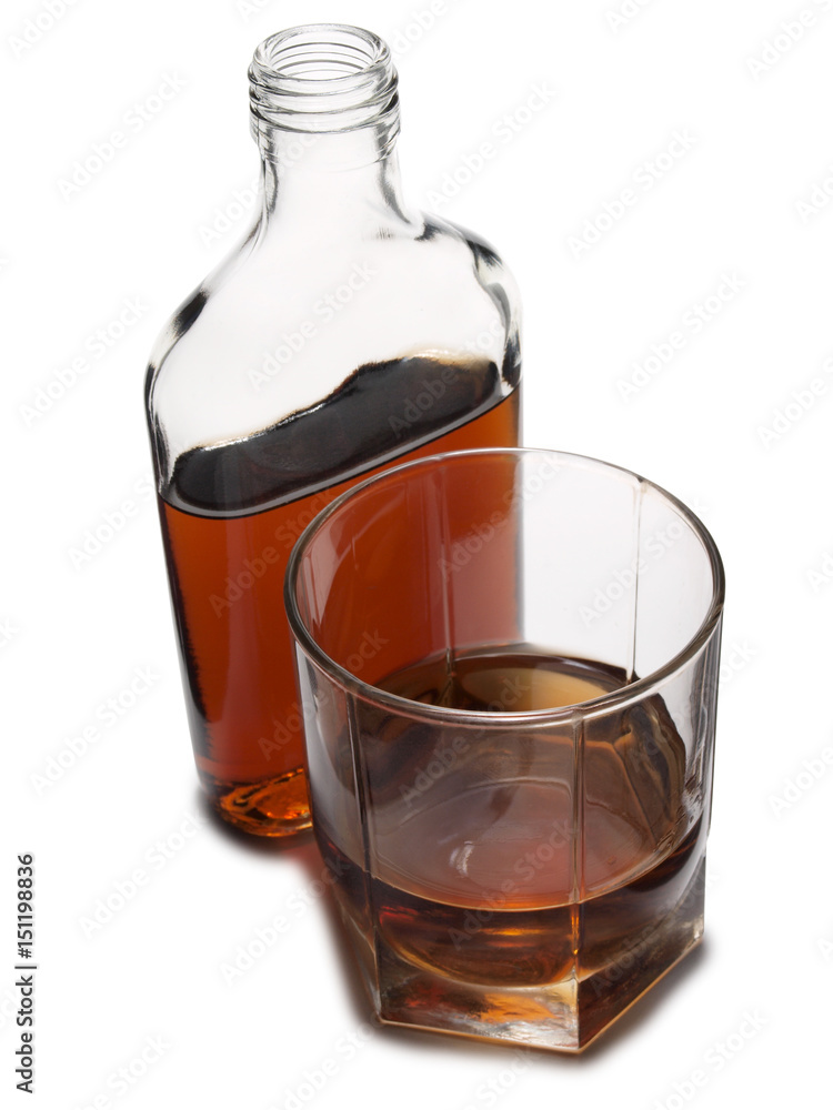 Glass with brandy and cognac on white background Glass with brandy and cognac on white background