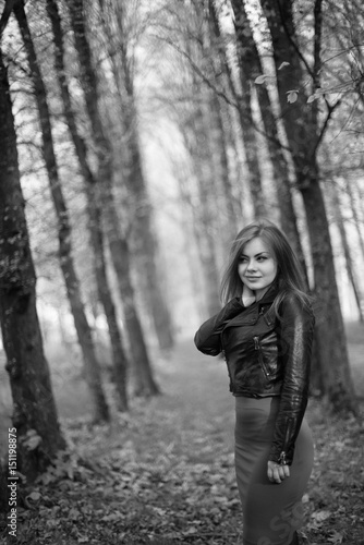 girl and forest black and white