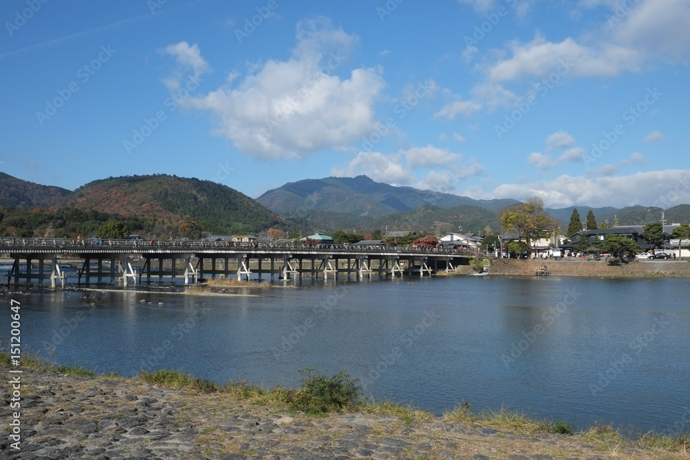京都　渡月橋と桂川